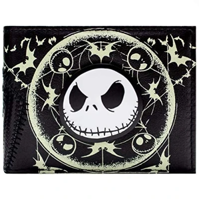 Image of Nightmare Before Christmas The Pumpkin King Jack Badge Wallet Bi Fold ID &amp; Card Holder, Black
