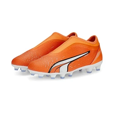 Image of Puma Unisex Kids Ultra Match Ll Fg/Ag Jr Soccer Shoe, Orange White Blue Glimmer, 5.5 UK