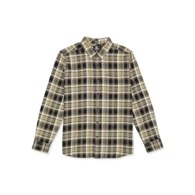 Image of Volcom Men&#039;s Caden Plaid Long Sleeve Flannel Shirt, Khaki 424, Large