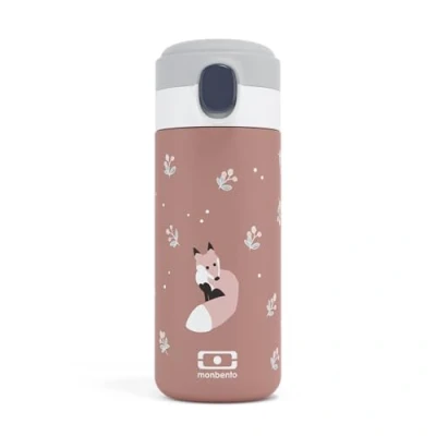 Image of MONBENTO Kids Insulated Bottle MB Pop Fox 12 Oz Leakproof Hot/Cold Up to Hours Small Water for School/Park or Adult Handbag BPA Free Food Grade Safe Pink Cinnamon