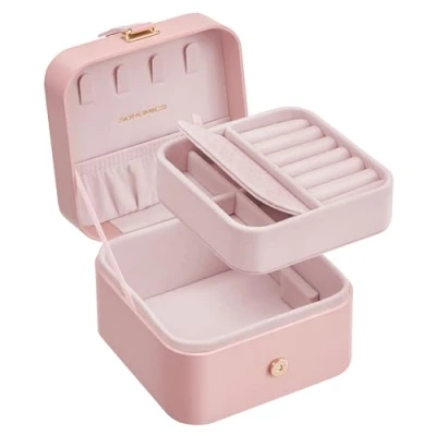 Image of SONGMICS Jewellery Box, 2 Layer Storage, 11.2 x 11.8 7.2 cm Travel Portable Case, Small, Spacious, for Larger Accessories, Gift Idea, Jelly Pink JBC185R02