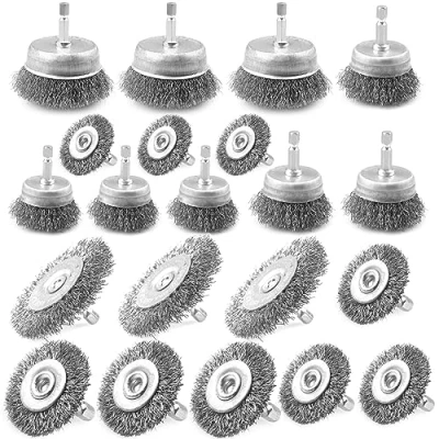 Image of ATOPLEE Wire Brush for Drill, 21Pcs Wheel Cup Set,1/4 Inch Hex Shank Coarse Carbon Steel Crimped Removal of Rust/Corrosion/Paint