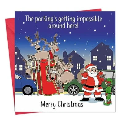 Image of Twizler Funny Christmas Card Impossible Parking Merry Humour Xmas Mens for Him Husband Son Dad Womens Her Wife Daughter Mum Happy Holidays