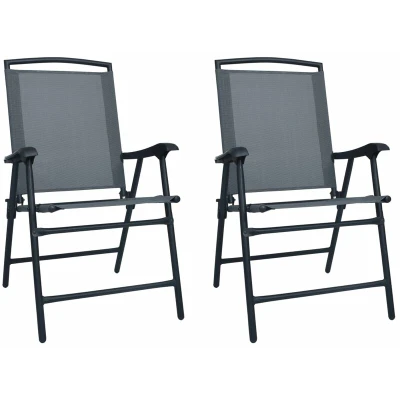 Image of vidaXL Folding Garden Chairs 2 pcs Texilene Grey