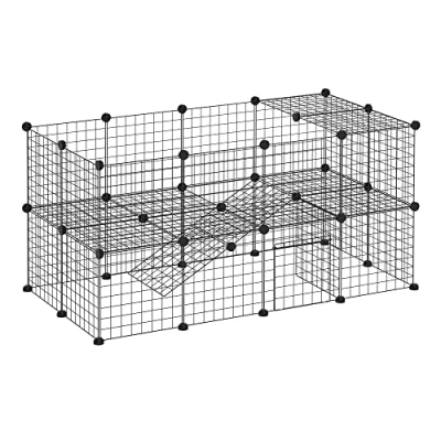 Image of PawHut DIY Pet Playpen Metal Wire Fence Indoor Outdoor Rabbit Small Animals Cage 36 Panel Enclosure Black