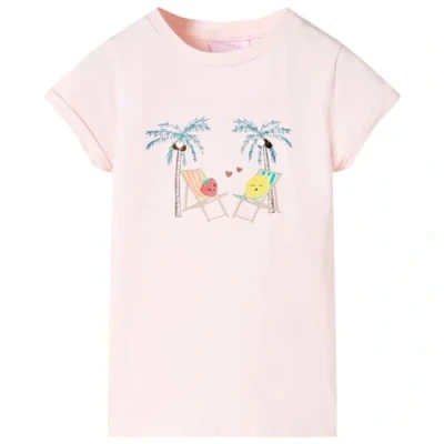 Image of vidaXL Kids Soft Pink T Shirt with Cute Cartoon Design and Short Sleeves, Comfortable Cotton Blend Material, Size 128 Suitable for Aged 7 8