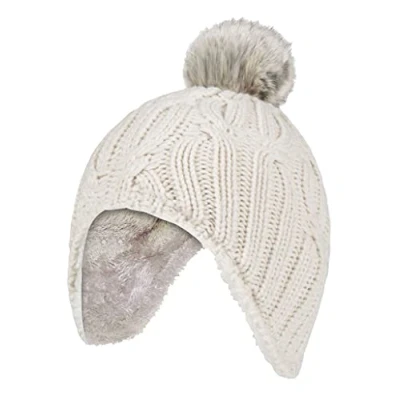 Image of HEAT HOLDERS Girls Cable Knitted Beanie Hat with Pom Bobble for Winter Warm Thermal Insulated (3 6 Years, Buttercream)