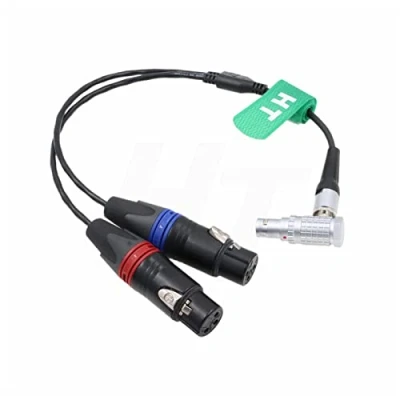 Image of HangTon Audio Input Cable for Atomos Shogun Inferno, Ninja Flame, 7 Monitor Right Angle 10 pin to Dual XLR 3 Female Sound Devices Mixer