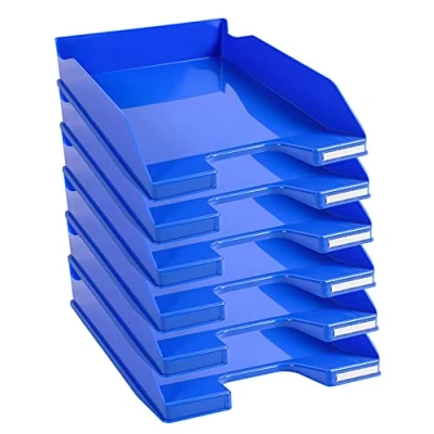 Image of Exacompta Ref. 113279D set of 6 COMBO MIDI letter trays dimensions 34.6 x 25.5x 6.5 cm for documents in A4 + format glossy ice blue color