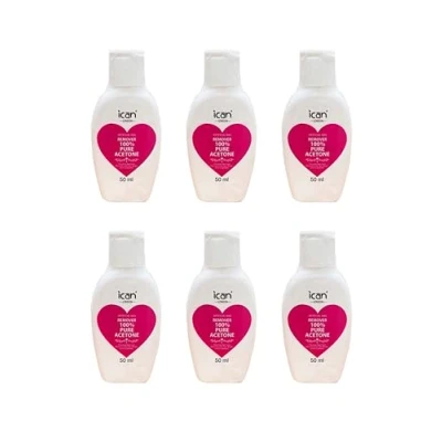 Image of Ican London 100% Pure Acetone Nail Polish Remover UV GEL Soak Off 50ml x 6 travel size