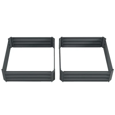 Image of Outsunny Set of 2 291L Raised Garden Bed, Elevated Planter Box with Galvanised Steel Frame for Growing Flowers, Herbs, 100 x 30 cm, Dark Grey