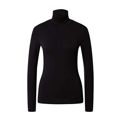 Image of Kaffe Women&#039;s T Shirt Long Sleeves Rollneck Slim Fit Jersey Tee Hip Length Blouse, Black deep, XS