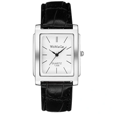 Image of JewelryWe Mens Square Analog Quartz Watch Simple Stylish Leather Wristwatch, black