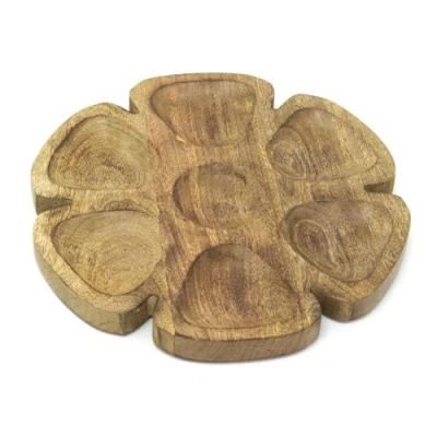 Image of Carousel Home Round Wooden Snack Tray Dip and Dish 7 Section Serving Platter &amp; Nibble Party Board 30cm