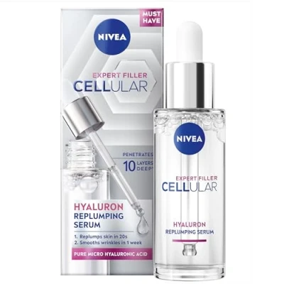 Image of NIVEA Cellular Filler Hyaluronic Acid Serum (30ml), Anti Ageing Face with Micro and Hydra Elixir, For Visibly Smoother, Hydrated, Supple Skin