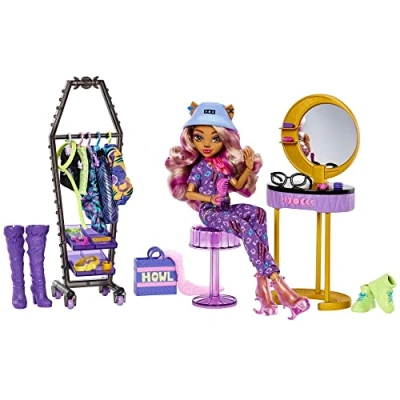 Image of Monster High Doll and Fashion Playset, Clawdeen Wolf Accessories, Boutique Dress Up Studio with 20+ Pieces, HKY70