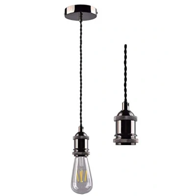 Image of COZZY Black Nickel Pendant Light Fitting,Pendant Ceiling Rose,E27 Fitting,Ceiling Rose, Twisted Braided Flex,E27 Lamp Holder Suspended Fitting Kit