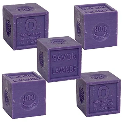 Image of Savon de Marseille French Soap Cube made with Organic Lavender Essential Oil Fragrance Suitable for All Skin Types 300 Gram Cubes Set of 5