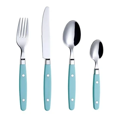 Image of EXZACT Cutlery Set 24pcs Stainless Steel with Rivet Craft Handles/Retro Style Flatware 6 x Dinner Forks, DinnerKnives, Table Spoons, Tea Spoons Serves (Black)