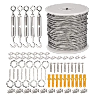 Image of JIZZU 66Pcs PVC Coated Garden Wire Kit for Wisteria Support, Heavy Duty 304 Stainless Steel Cable Rope kit, Suitable Anti rust Wire, Climbing Plants &amp; Picture