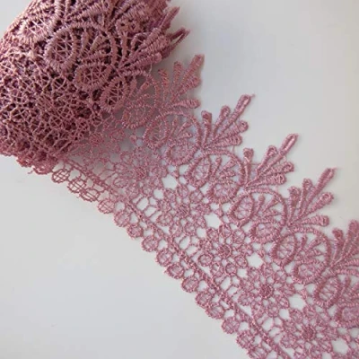 Image of 2 Yard Floral Venice Lace Edging Trim Ribbon 95 mm Width Vintage Trimmings Fabric Flower Embroidered Applique DIY Sewing Wedding Bridal Dress Party Clothes Embroidery Gift Cakes Craft(Fuchsia)