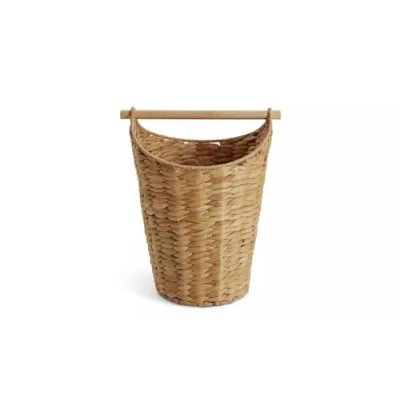 Image of Woven Toilet Roll Store Basket Is Crafted From Bamboo And Features A Wooden Handle Natural