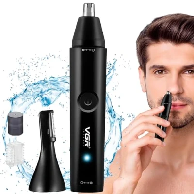 Image of VGR 2 in 1 Nose and Ear Hair Trimmer for Men Eyebrow/Body Attachment IPX5 Waterproof Rechargeable 150 mins Battery Painless Nostril Nasal Remover