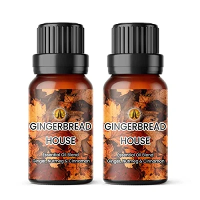 Image of Aroma Energy Gingerbread House Essential Oil Blend 20ml (2 x 10ml Bottles) Contains Ginger, Nutmeg &amp; Cinnamon 100% Pure Natural