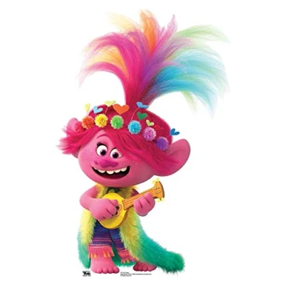 Image of SC1497 Star Cutouts Poppy Ukulele/Guitar Trolls World Tour Lifesize Cardboard Cutout/Decoration Height 95cm Width 63cm