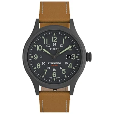 Image of Timex Men&#039;s Expedition Scout Solar 40mm Quartz Leather Strap, Beige, 20 Casual Watch (Model: TW4B247009J)