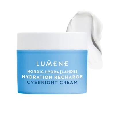 Image of LUMENE Nordic Hydra [LÄHDE] Hydration Recharge Overnight Cream Lightweight Face Moisturizer Hyaluronic Acid, Arctic Water &amp; Birch Sap For and Barrier Repair Vegan 50 ml