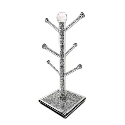 Image of Crushed Diamond Cup Holder, 40 cm, Silver Glass Sparkle, Elegant Home Decor