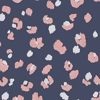 Image of Amur Navy Wallpaper Leopard Print Pink Metallic Effect Modern Contemporary Stylish Trendy Paste The Wall
