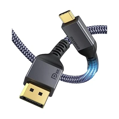 Image of Maxonar USB C to DisplayPort Cable 8K@60Hz 4K@60Hz/144Hz/120Hz 5K@60Hz 2K@240Hz Thunderbolt 3 HBR3 DP 1.4 Adapter for MacBook Pro, Mac mini, Dell XPS 2M/6.6Ft VESA Certified