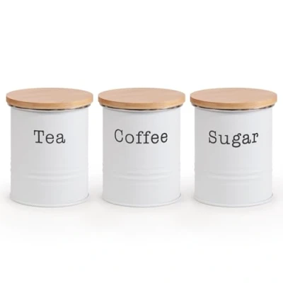 Image of EHC Tea Sugar Coffee Canisters, Set of 3 Containers Set, Storage Jars With lids Airtight White