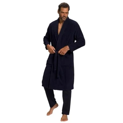 Image of JP 1880 Men&#039;s Big &amp; Tall French Terry Classic Bathrobe Navy XXXX Large 702388 76 4XL