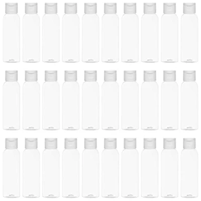 Image of BELLE VOUS 30 Pack 60ml / 2oz Clear Plastic Flip Cap Refillable Bottles Liquid Containers Reusable Empty Squeeze Cosmetic for Travel, Toner, Lotion, Conditioner, Toiletries, and Shampoo