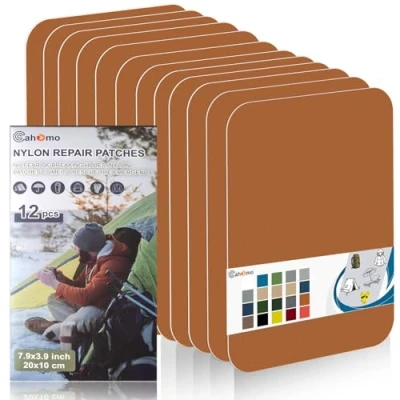 Image of Nylon Repair Patches 20x10 cm 12 pcs Tape Fabric Patch Self Adhesive Outdoor Camping Gear Kit for Tent, Umbrella, Down Jackets, Sleeping Bag, Knapsack （Light Brown）