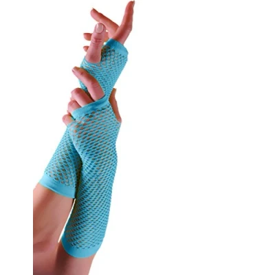 Image of Crazy Chick® Ladies Womens Plain Fishnet Fingerless Long Gloves Fancy Dress Party Accessories Adult Size One (Turquoise)