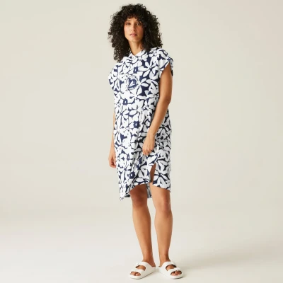 Image of Regatta Adult&#039;s Towel Robe Navy White Large Floral, Size: S/M