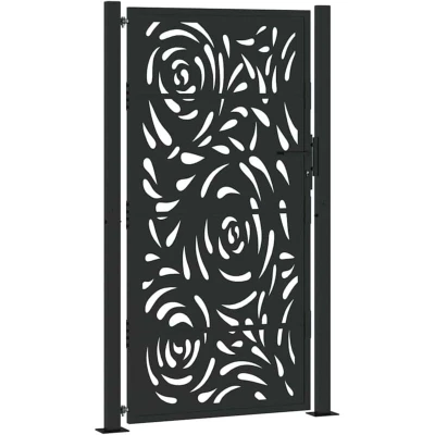 Image of vidaXL Garden Gate Black 105x180 cm Steel Flame Design