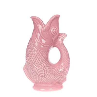 Image of Gurgly Iconic Pink Glug Jug Small 23cm 750ml Fish Water Jug, Decorative Vase, Ornament, Carafe