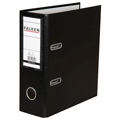 Image of Exacompta Ref 11285616000F FALKEN PP Portrait Lever Arch Files Suitable for A5 Documents, 80mm Spine, Spine Label, Metal Finger Hole Black
