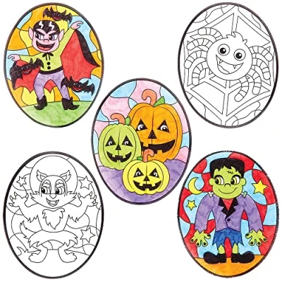 Image of Baker Ross FX285 Halloween Colour in Window Decorations Pack of 18, Stained Glass Effect Kids Craft, for Children