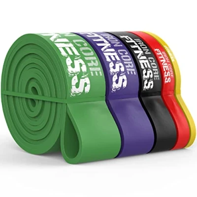 Image of Iron Core Fitness 5 Pull Up Assistance Bands Set Of Long Resistance Bands. Gym Quality Pack Heavy Medium Light Exercise For Strength, Power, Mobility, Stretching, And Assist