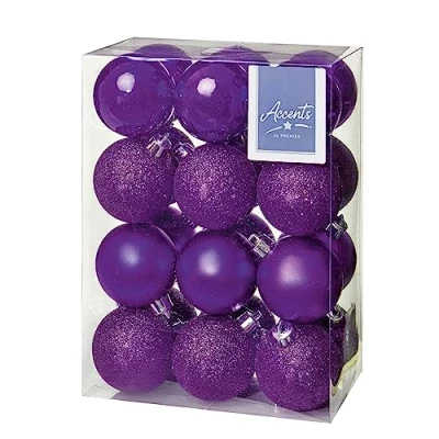Image of Purple 24 Pack 60mm Shatterproof Baubles Premier Christmas Tree Decoration, matt, shinny and glitter baubles,5450