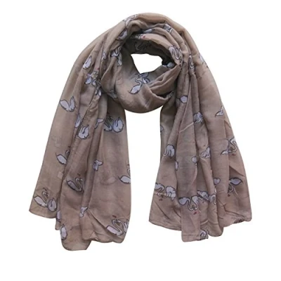 Image of Lina &amp; Lily Swan Print Women&#039;s Large Scarf Shawl Lightweight (Light Khaki)