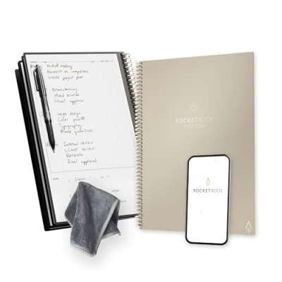 Image of Rocketbook Planner &amp; Notebook, Fusion : Reusable Smart Notebook Improve Productivity with Digitally Connected Dotted, 8.5&quot; x 11&quot;, 42 Pg, Celestial Sand