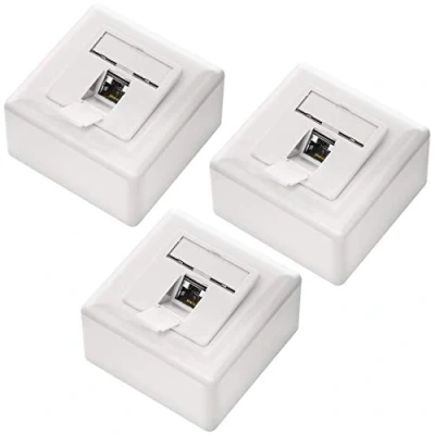 Image of deleyCON 3x CAT 6a Universal Network Socket 1x RJ45 Port Shielded Surface or Flush 10 Gigabit Ethernet EIA/TIA 568B White