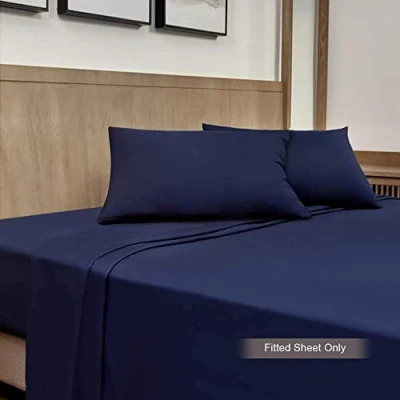 Image of Family Bedding Extra Deep Fitted Sheet King Size Cotton Jersey Mattress Cover Bed Navy Blue Super Soft Sheets (King, Blue).